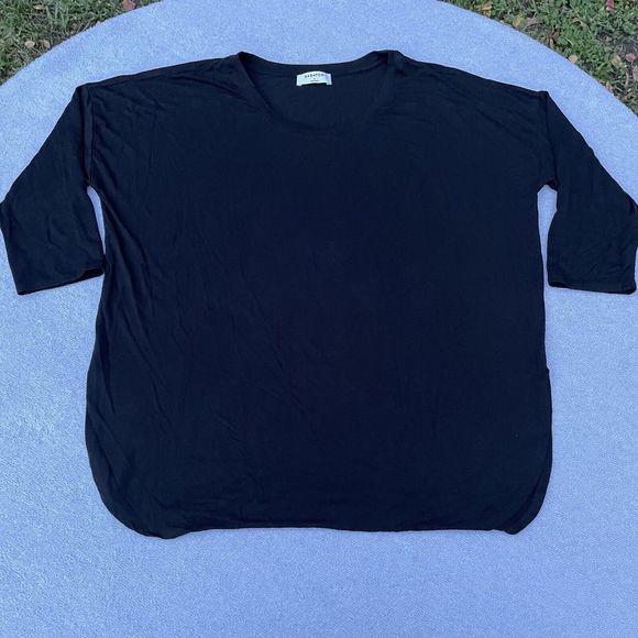 Babaton Aritzia Norris Shirt Women's Size Large Black 3/4 Sleeve Side Slits Top - Picture 2 of 15